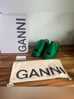 Ganni Bright Green Platform Mule Sandals